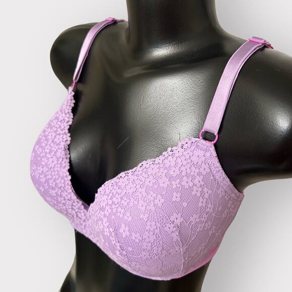 Victorias Secret Padded No-Wire Bra Womans 36DD Strappy Adjustable Lace Purple - Picture 3 of 11